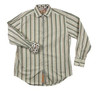 Robert Graham Shirt Mens XL Long Sleeve Striped Multicolor Flip Cuff Designer